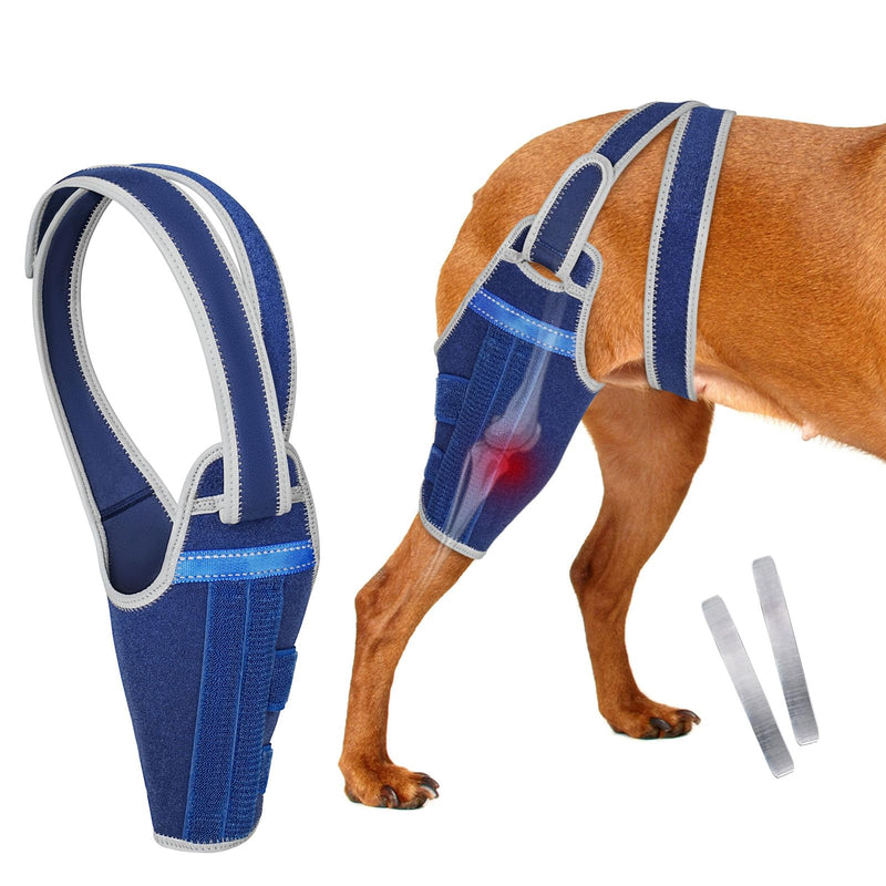Dog Knee Brace for Torn ACL Hind Leg–Adjustable Support Dog Leg Brace for Back Leg with 2 Stabilizers, Hip Support to Reduces Pain Luxating Patella, Ligament Injuries, CCL (Blue, Left Leg, L)