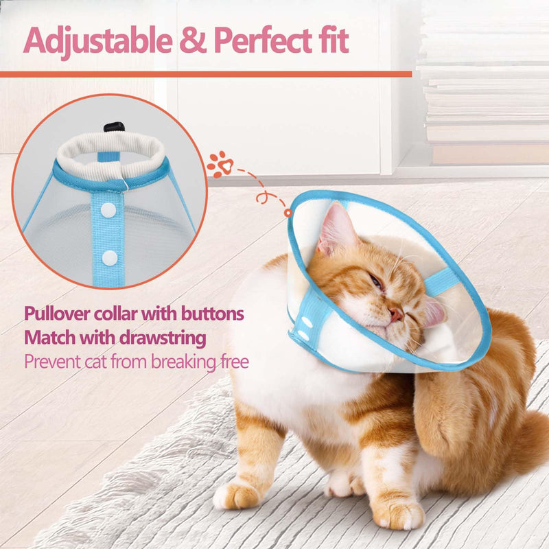 Cat Cone Collar Soft, Lightweight Mesh Recovery E Collar to Stop Licking, Breathable Cone for Cats & Small Dogs Surgery/Grooming Use, Blue M Blue-Medium