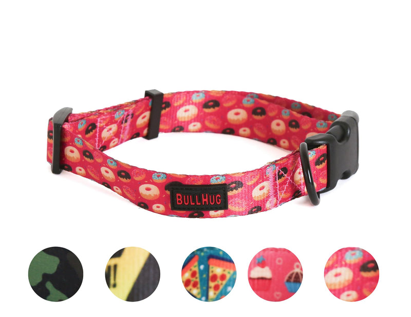 BullHug Adjustable Dog Collar – Soft Durable Polyester, Vibrant Prints, Quick-Release UTX Buckle, Comfortable for Small to Large Dogs (Collar: 30-44 cm - (Donuts, Medium)) Donuts Medium - (Width 2.5 cm , Neck 30-44 cm)