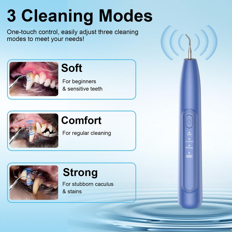Ultrasonic Dog Plaque Remover Tool, 3 Modes Plaque and Tartar Remover for Dogs, Low Noise Sonic Dog Tartar Remover Dogs Plaque Remover with Toothbrush 2 Cleaning Head for Pet Dental Care, Blue JY09 - PawsPlanet Australia