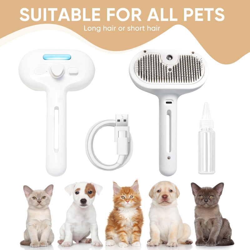 3-in-1 Cat Steam Brush – Pet Grooming & Shedding Comb with Gentle Steam Spray, One-Click Hair Release, Steam Pet Brush for Long & Short Hair Cats & Dogs (White) - PawsPlanet Australia