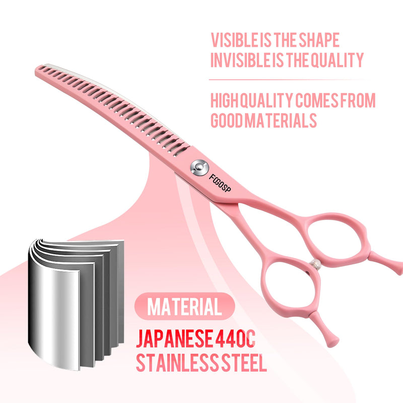 Curved Chunkers Dog Grooming Scissors 7.5" Macarone Series Professional Pet Grooming Shears for Large Dogs Pets Japan 440C Stainless Steel Sharp & Durable(Pink, 30Teeth Curved Thinners) 7.5 in Curved Chunkers Macaron Pink - PawsPlanet Australia