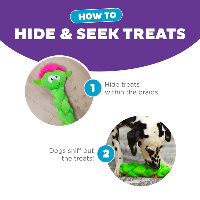 Outward Hound by Nina Ottosson Twistiez Interactive Plush Dog Treat Puzzle, Troll, Small, Green Twistiez Troll - PawsPlanet Australia