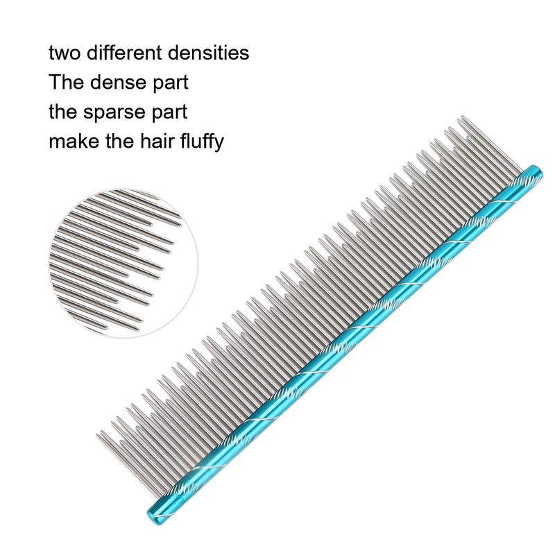 Zerodis Pet Hair Removal Comb, Reusable Stainless Steel, Blue, Cat Grooming, Thick Hair, 16 x 3.3cm/6.3 x 1.3in