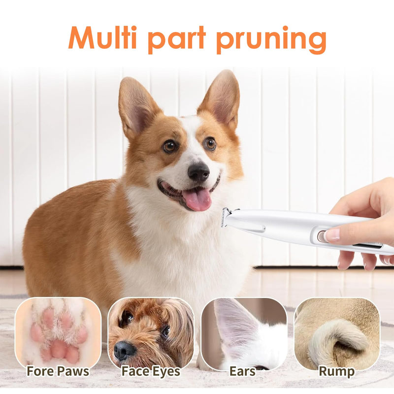 Ntrjtrss Electric Paw Trimmer for Dogs Cats, Upgraded Quiet Rechargeable Clipper with LED Light, 2 Wide Blades, Waterproof Grooming Clippers for Paws, Ears, Face, Rump and Eyes - PawsPlanet Australia