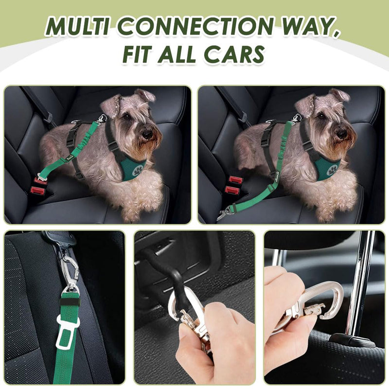 Lukovee Dog Seat Belt for Car, Adjustable Dog Car Harness for Large Medium Small Dogs, Soft Padded & Breathable Mesh Dog Seatbelt with Car Strap and Carabiner (Green,L) ·Green - PawsPlanet Australia