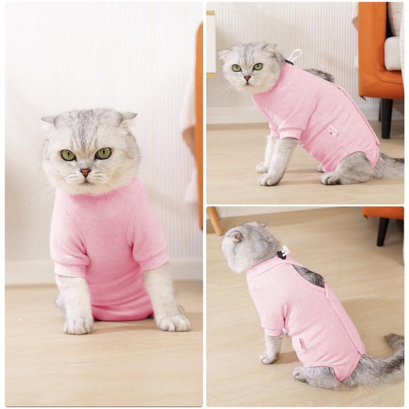 Dotoner Cat Surgery Recovery Suit - Long Sleeve Bodysuit Kitten Recovery Medical Vest with E-Collar Alternative Anxiety Vest
