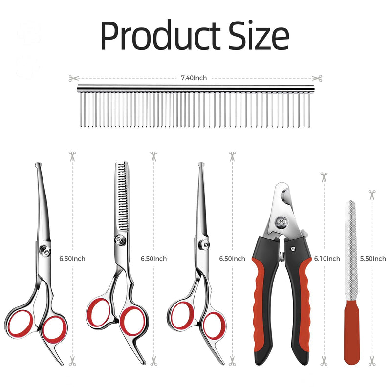 Multifunctional 7 in 1 Dog Grooming Scissors with Safety Round Tip, Stainless Steel Grooming Kit with Titanium Coating for Dogs and Cats at Home - PawsPlanet Australia