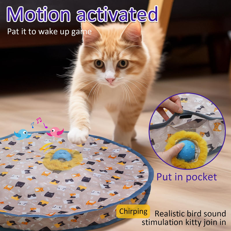 Interactive Cat Toys Ball Fast Rolling in Pouch, Motion Activate Chirping Cat Toy Hide and Seek Mouse Catching Game (Blue) Blue - PawsPlanet Australia