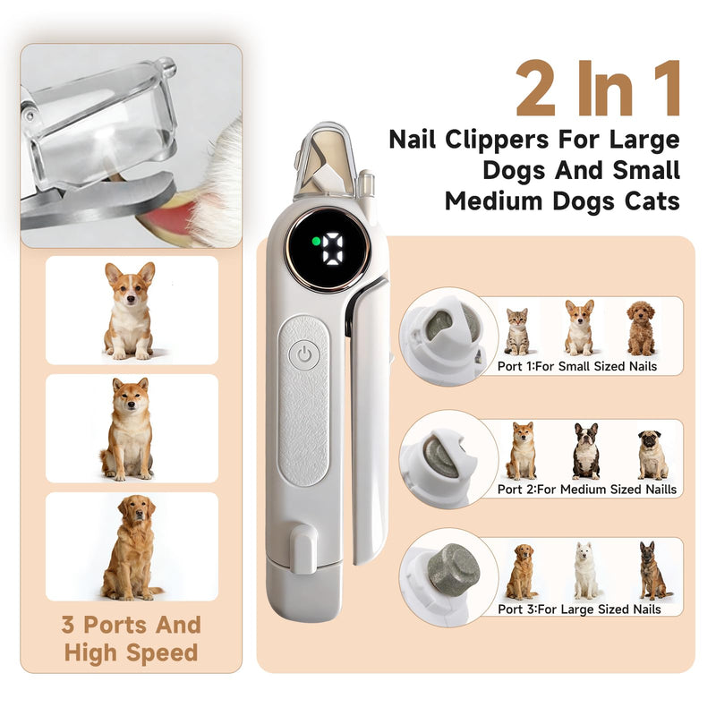 2-in-1 Dog Cat Nail Grinder & Clipper with LED Light, Pet Nail Clippers for Large Medium Puppy Dogs Ultra Quiet, Dog Cat Nail Trimmers with Splash Guard, Electric Dog Cat Claw Care File (White) - PawsPlanet Australia