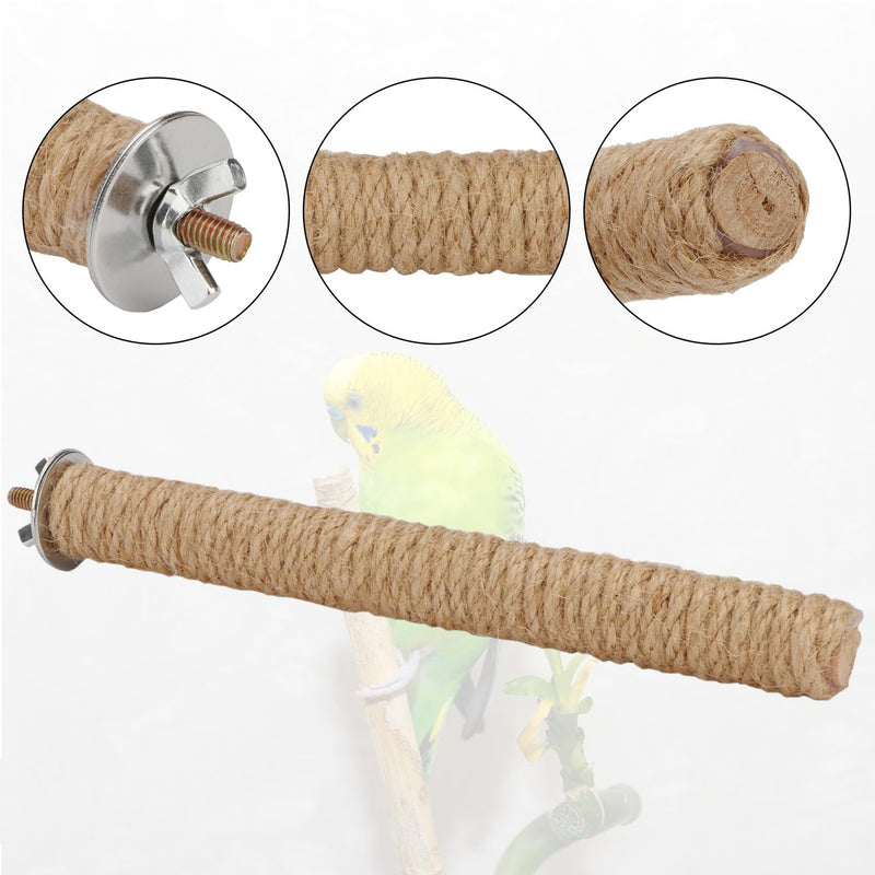 Hypeety Bird Perch Stand Natural Wood Parrot Hemp Rope Perch Birdcage Accessories Perch Standing Toy for Bird Parrot Macaw Cockatoo African Greys Budgies Parakeet 2Pcs (30cm/11.81in) 30cm/11.81in