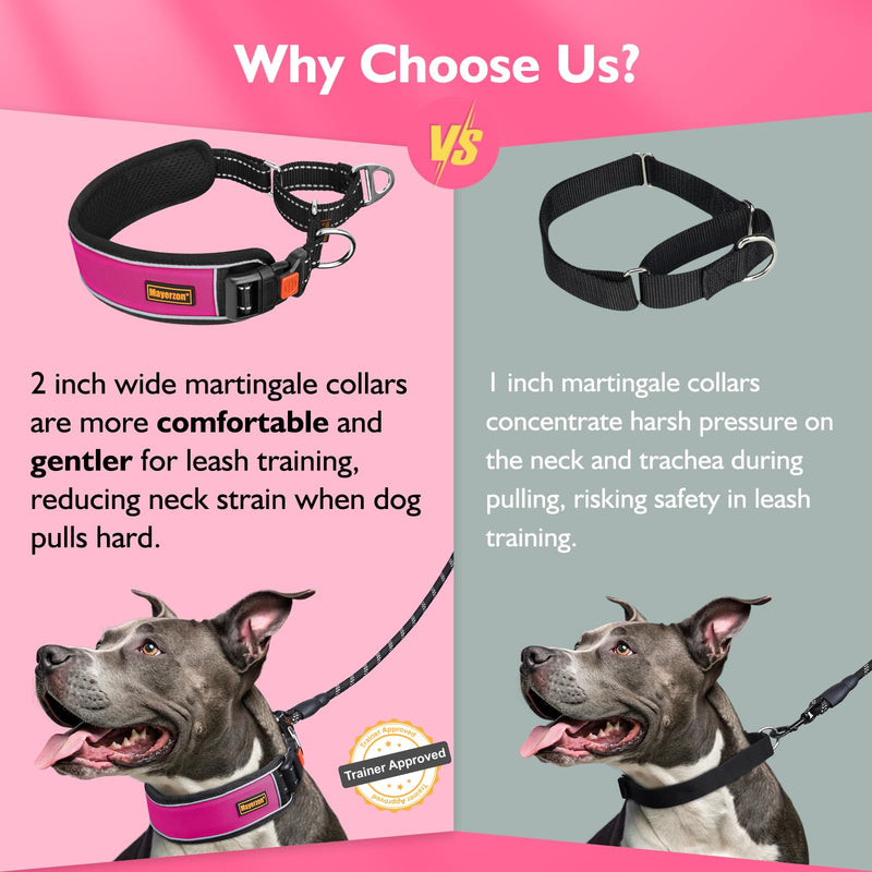 Mayerzon 2 Inch Wide Martingale Collar for Large Dogs, Patented No Pull Walking Training Dog Collar for Pitbull German Shepherd, with Buckle, Reflective Stitching, Adjustable (Hot Pink, M) Hot Pink M: 17"-19" - PawsPlanet Australia