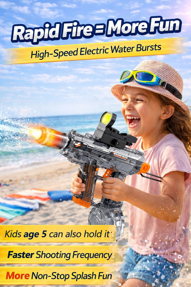 Electric Water Gun for Kids 5–12 Automatic Battery Powered Water Blaster Rechargeable Water Guns with LED Muzzle 8-16 ft Range, Outdoor Summer Pool Beach Toys Birthday Gift for Boys Girls Black02