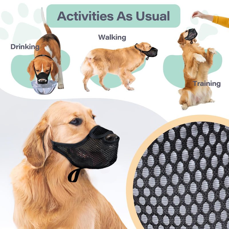 LUCKYPAW Dog Muzzle for Large Medium Small Dogs, Patented Mesh Muzzle to Prevent Biting Chewing Eating, Soft Mouth Guard with Front Opening Design for Drinking Panting(Black, M) Black - PawsPlanet Australia