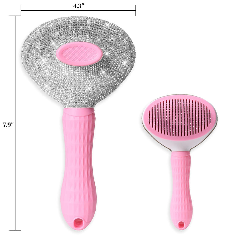 Full Diamonds Self Cleaning Slicker Brush for Dogs & Cats, Skin Friendly Grooming Cat Brush, Dog Brush for Shedding, Deshedding Brush, Rhinstone Hair Brush Puppy Brush for Haired Dogs,Pink Pink - PawsPlanet Australia