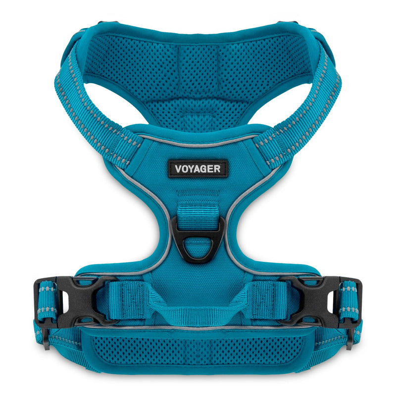 Voyager No Pull Dog Harness for Medium and Large Dogs, Dual Leash Attachments, Adjustable Soft but Strong Pet Harness with 3M Reflective Technology, Turquoise Nylon, XS (Chest: 13 - 16") XS (Chest: 13 - 16") - PawsPlanet Australia