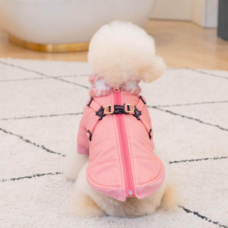 Pinkaholic New York Xenia Mock Neck Full Zip up Warm Winter Jumper Vest with Integrated Harness for Small and Medium Dogs, Indian Pink, Medium