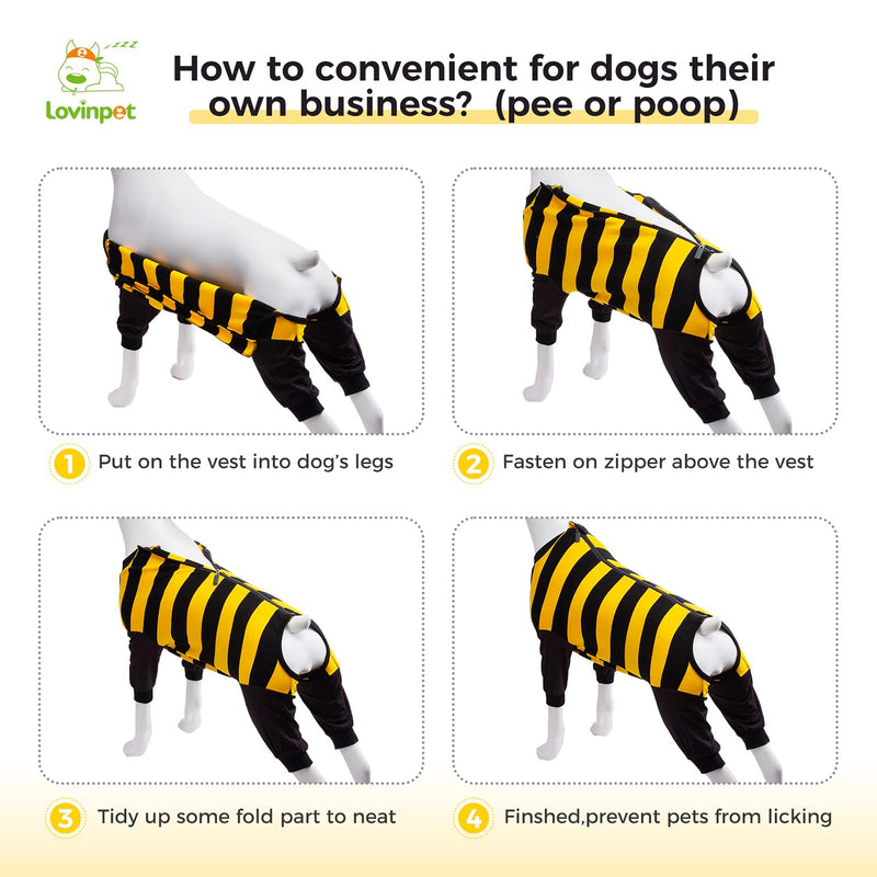 LovinPet Dog Recovery Suit for Large Medium Dogs Bodysuit Onesie for Shedding Skin Disease Pet Pajamas Dog Anti Licking Snugly Suit Dog Bodysuit for Abdominal Wound After Surgery,Yellow/Black,3XL 3XL Black collar/Yellow - PawsPlanet Australia