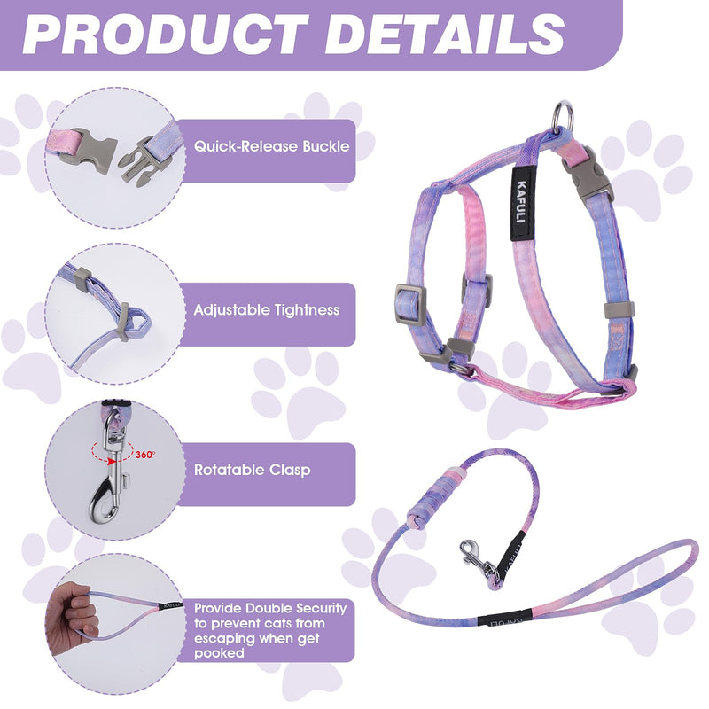 Cat Harness and Leash for Walking Escape Proof Adjustable Soft Harnesses and Leash Set Easy to Wear Kitten Harness for Travel Training and Walking(Gradient Purple) Gradient Purple - PawsPlanet Australia
