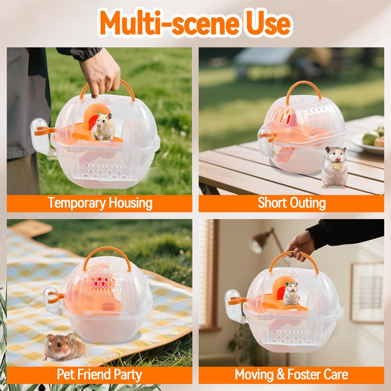 Carrier Cage for Hamster Portable,Lightweight Hamster Travel Carrier with Exercise Wheel Water Bottle,Plastic Small Rat Travel Cage Breathable Orange Outdoor Pet Case for Little Rats Mice 【Orange Carrier】 - PawsPlanet Australia