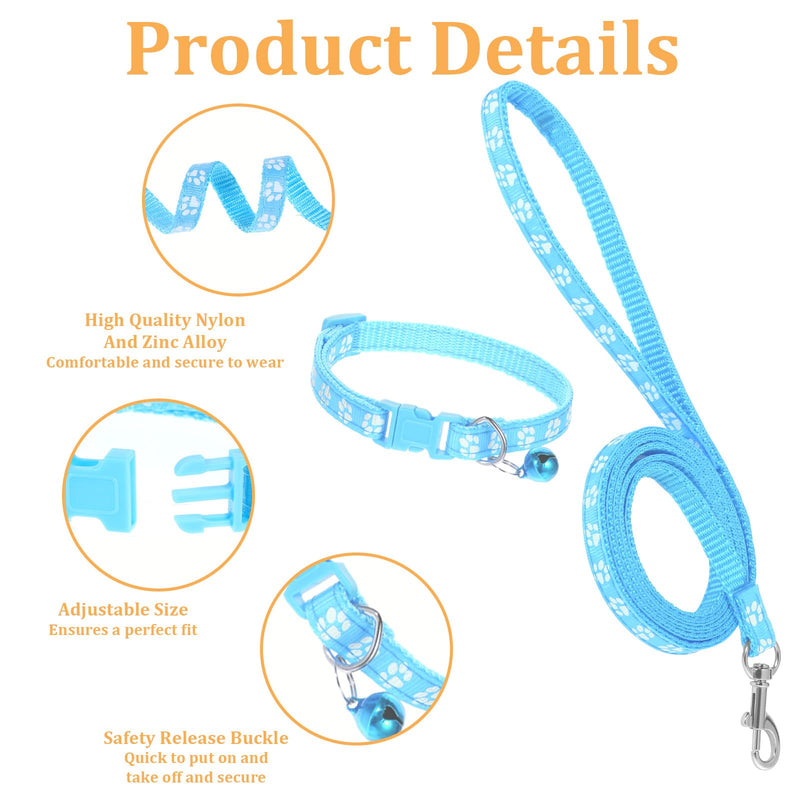 Giantree 3 Pcs Dog Collar and Leash Set, Nylon Puppy Collar and Leash Set, Puppy Collars with Bell Paw Print, Quick Release Buckle Adjustable Training Rope for Small Dogs Pet Cat Kitten - PawsPlanet Australia
