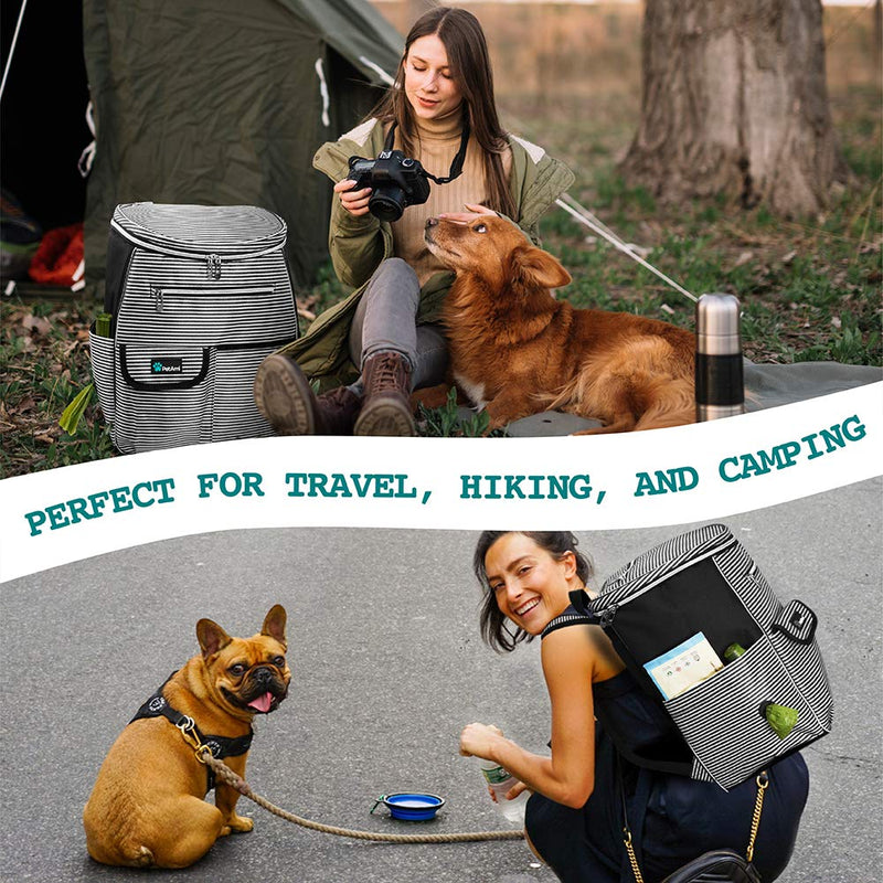 PetAmi Dog Travel Bag Backpack, Airline Approved Dog Bags for Traveling, Puppy Diaper Bag Supplies, Pet Camping Essentials Hiking Accessories Dog Gift, Food Container, Collapsible Bowls, Stripe Black One Size (Pack of 1) - PawsPlanet Australia