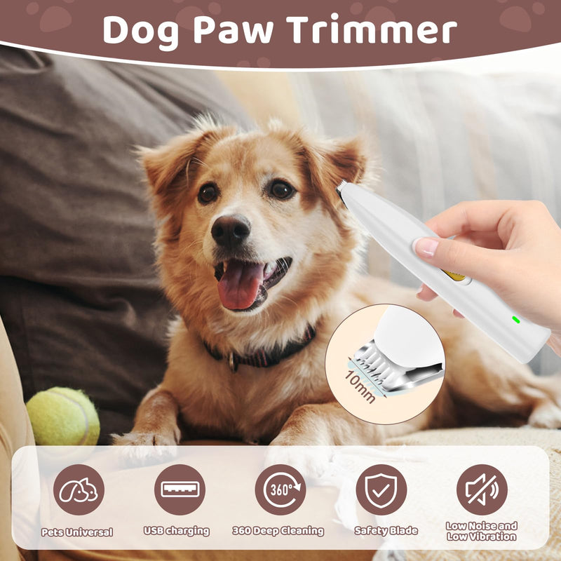 USB Rechargeable Pet Paw Trimmer - Low Noise Dog Grooming Clippers for Small Areas Around Paws, Eyes, Ears, Face, Rump (White) - PawsPlanet Australia