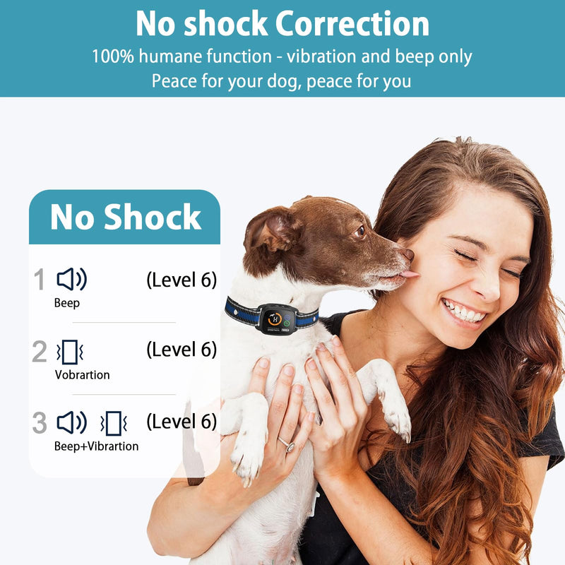 Bark Collar for Small Dogs,No Shock Anti Bark Collar with 3 Adjustable Modes Beep&Vibration,Barking Collar with 6 Adjustable Sensitivity Rechargeable Smart Training Collar (Blue) Blue - PawsPlanet Australia