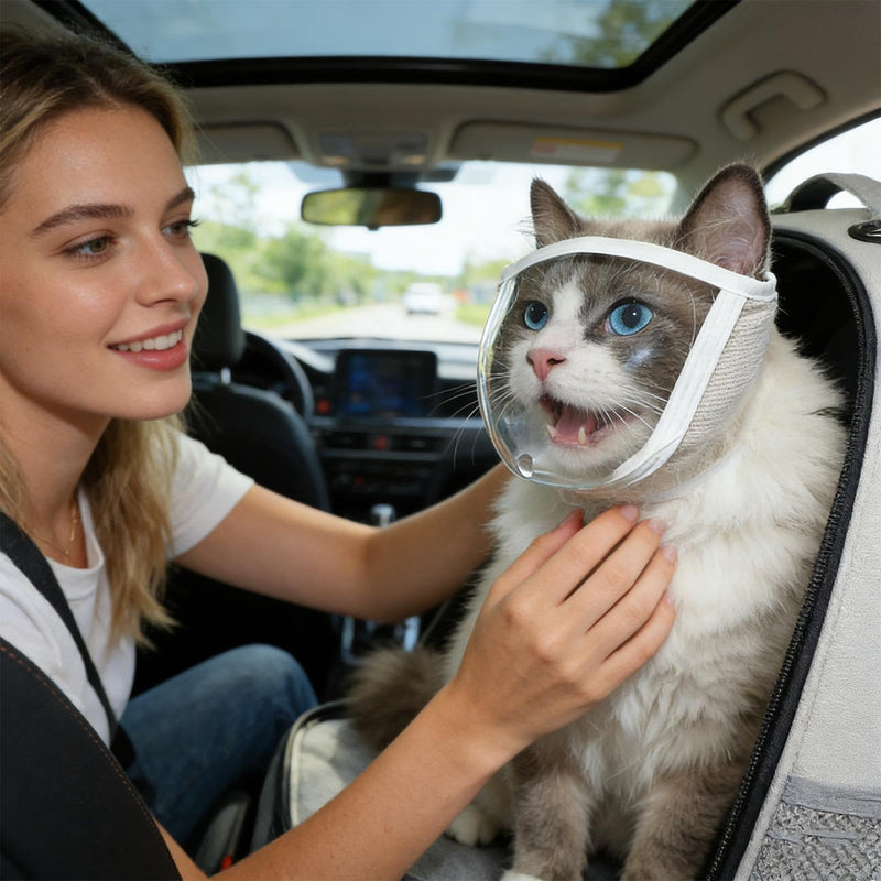 Muzzle for fussy cats, 50 g, protective, breathable grooming set, calming cat hood for nail trimming, transparent leg protection for small kittens, for indoor use, travel S