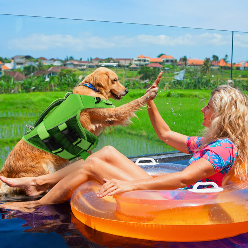 ASENKU Dog Life Jacket - Pet Safety Vest for Swimming & Boating, Shark Life Jacket with Floatation, Dog Lifesavers Swimsuits for Small Medium Large Dogs (Green, S) Green - PawsPlanet Australia
