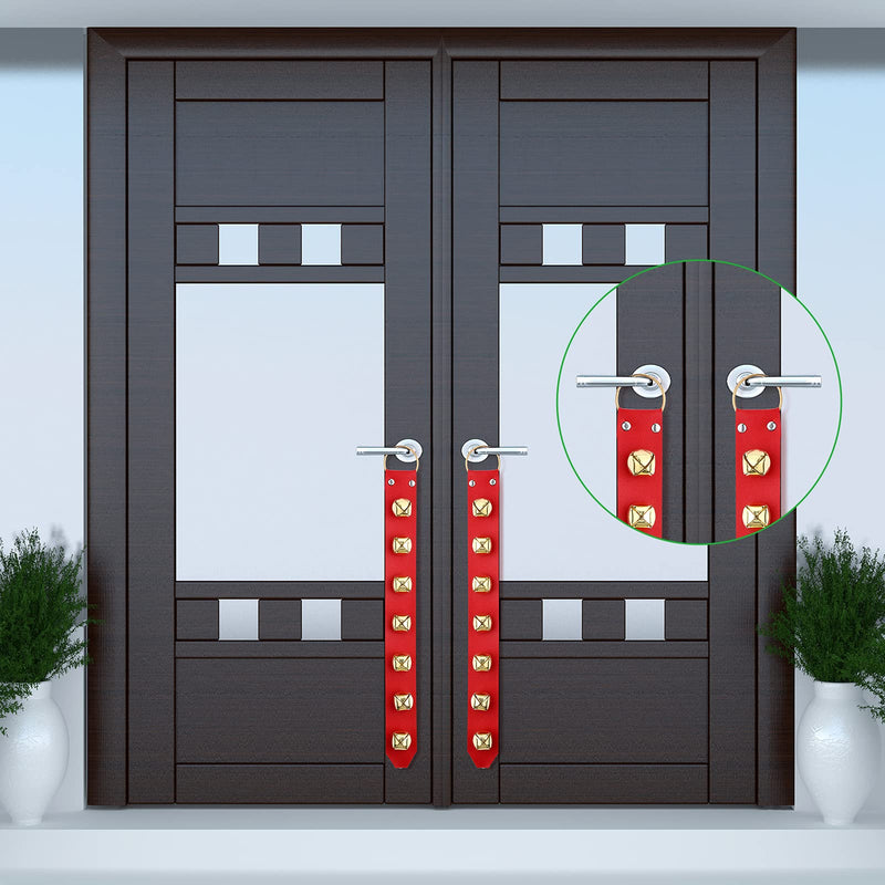 Frienda Hanging Bells 7-Bell Dog Doorbells for Door Knob Faux Leather Belts Go Outside Dog Bells Christmas Decor and Holiday Home Decorations, 18.7 x 1.8 x 1 Inches (Red with Gold) Red With Gold - PawsPlanet Australia