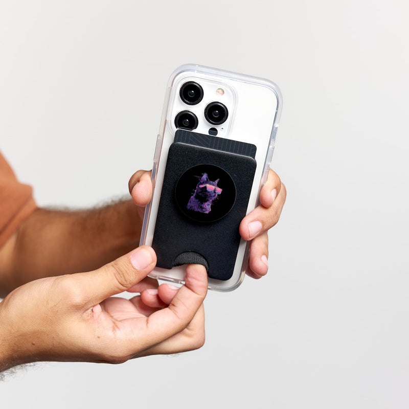 Cat Retro Lover Pet Animal Glitch Art Sunglasses PopSockets PopWallet for MagSafe Magnetic PopWallet - PawsPlanet Australia