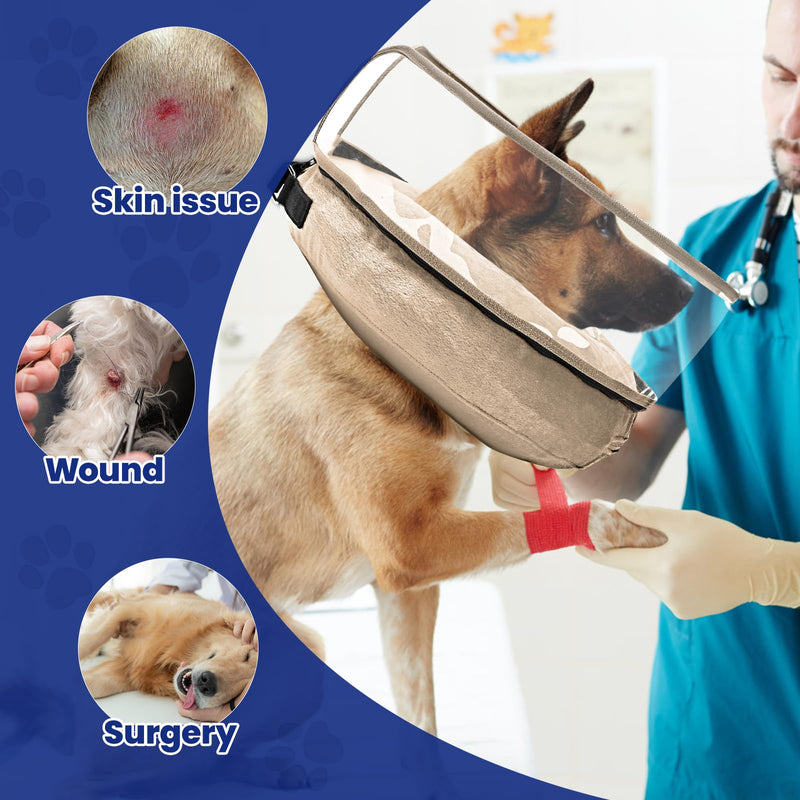 BARKLESS Dog Donut Collar, Inflatable Cone for Dogs to Stop Licking After Surgery, Protective Surgery Collar with Anti-Licking Shield, Soft Pillow Cone for Large Pets Tan L