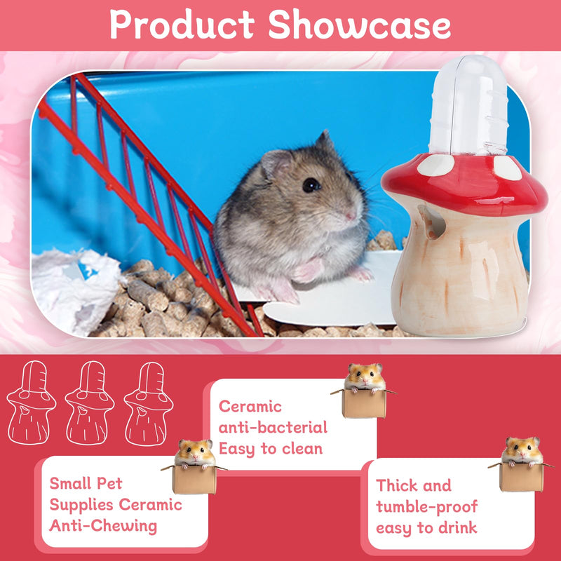 RUIAN Mushroom Hamster Water Bottle with Stand- 60ml Leakproof Ceramic Water Dispenser with Stainless Steel Nozzle for Hamsters, Chinchillas, Small Animal Cages (Red) - PawsPlanet Australia