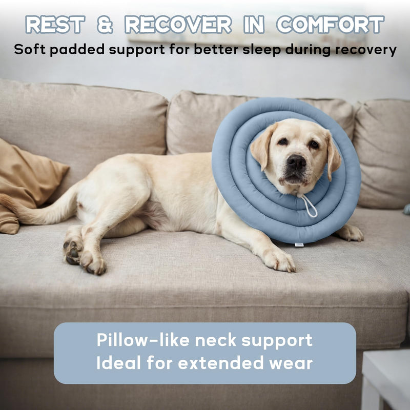 Dog Recovery Collar for Neck & Upper Body Wounds, Soft Donut Elizabethan Collar Alternative, Waterproof Dog Neck Protection with Drawstring, Comfortable Post-Surgery Collar, Dusty Blue XXL