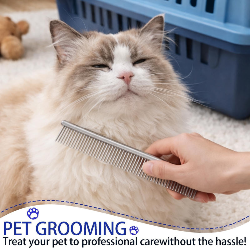 6 Pack Flea Comb for Dogs and Cats, Stainless Steel Pet Grooming Comb Set, Lice Comb, Double-Sided Tear Stain Remover, Dematting and Fine Tooth Combs for Small, Medium and Large Pets blue(6 pack)