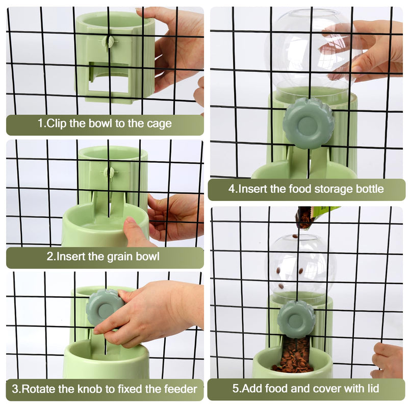 1L Kennel Gravity Pet Feeder and Waterer Set, Crate Auto Feeder Dish for Small Pets Cat Puppy Ferret Bunny Guinea Pig, Detachable Hanging Cage Automatic Food Water Dispenser (Green) - PawsPlanet Australia