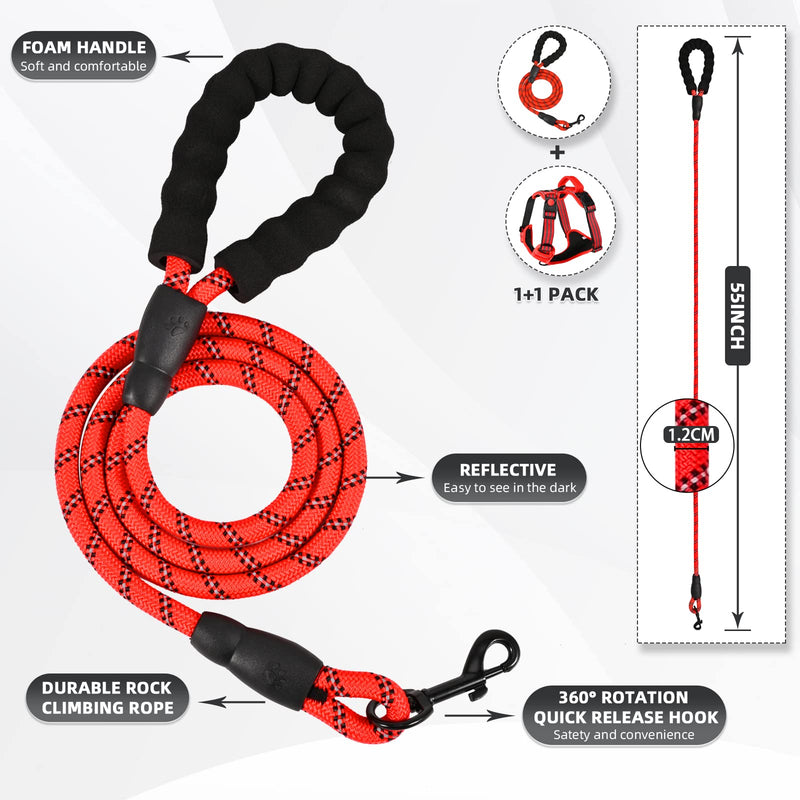 No Pull Dog Harness with A Free Heavy Duty 5ft Dog Leash, Adjustable Soft Padded Dog Vest, Reflective No-Choke Pet Oxford Vest with Easy Control Handle for Small and Large Dogs(Red, Large) Red - PawsPlanet Australia