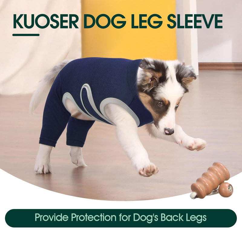 Kuoser Dog Surgery Recovery Suit, Professional Dog Surgical Suit for Back Legs, Soft Dogs Recovery Sleeve to Prevent Licking Biting Wounds, Dogs Onesie After Surgery Elbow Protector, Blue M Medium (Back: 13.38"; Chest: 20.47")