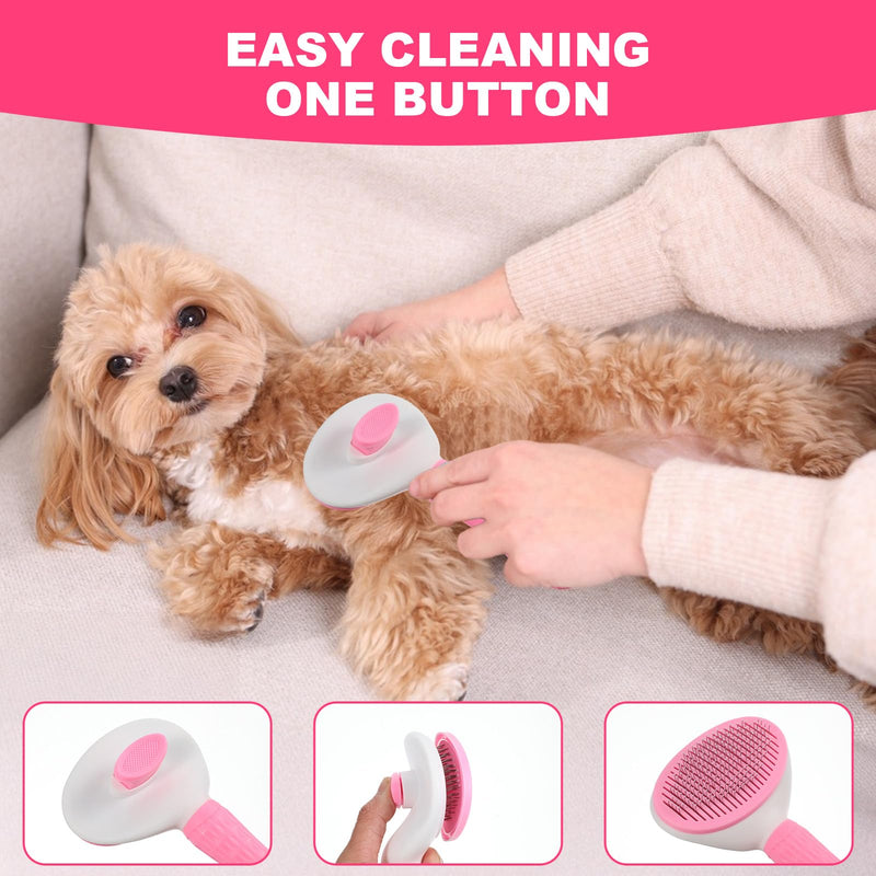 6PCS Dog Grooming Kit, Pet Grooming Kit, Deshedding Brush for Short Hair, Slicker Brush, Flea Comb, Puppy Brush Set in Pink for Dogs, Cats