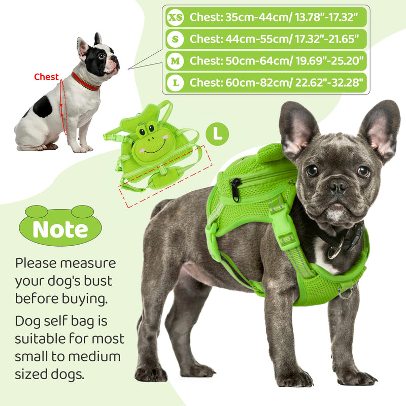 Dog Harness with Backpack, Adjustable Dog Backpack Harness for Small Medium Dogs, No-Pull Breathable Backpacks for Dogs to Wear, for Traveling, Hiking, Camping, Training, Green Frog L Large - PawsPlanet Australia