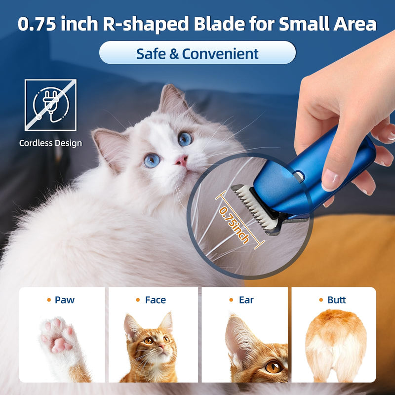 Dog Paw Trimmer, Paw Trimmer for Dogs & Cats, Low-Noise Dog Clippers with Safe Blade, LED Light,Protective Cap, Rechargeable Electric Pet Paw Grooming Clippers for Paws, Ears, Face, Jewel Blue - PawsPlanet Australia