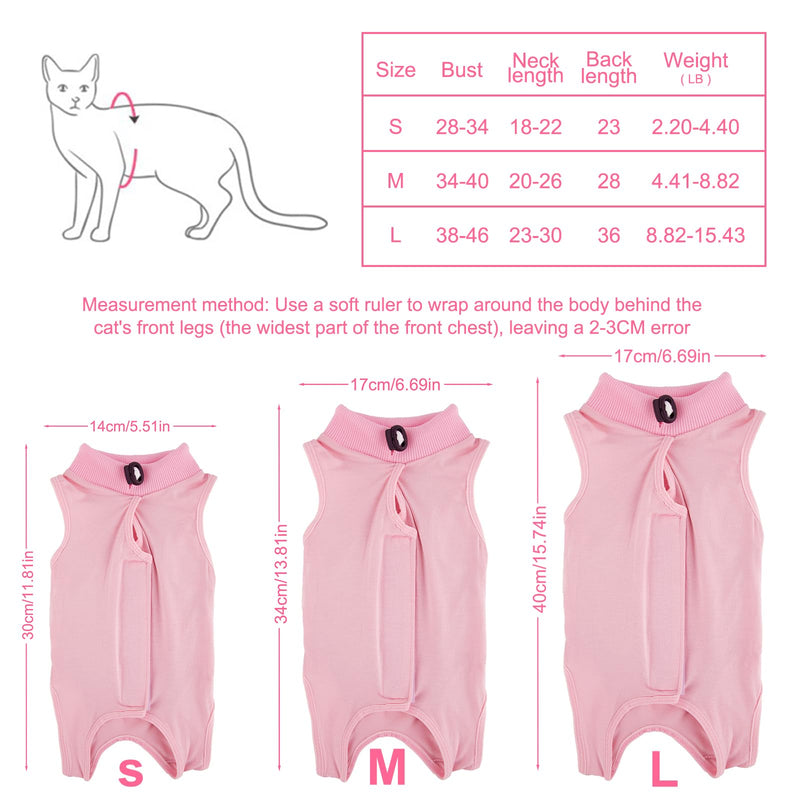 Cat Recovery Suit Breathable Cat Romper Anti-Leak Body for Pets E Collar Alternative Surgical Suit for Abdominal Wounds (Pink, S) Pink