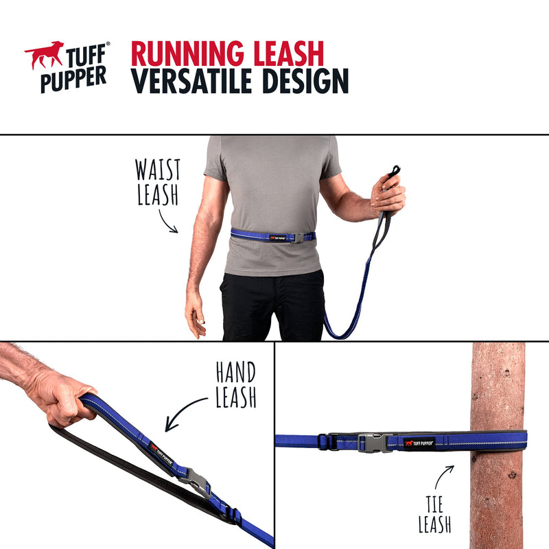 Tuff Pupper Hands Free Adjustable Length Dog Leash | Lightweight for Running Jogging Walking | Padded Waist Belt (24-50 inch) | Adjusts 3 to 6 Feet Length | Strong Ballistic Nylon w/Reflective Strips Blazing Blue - PawsPlanet Australia