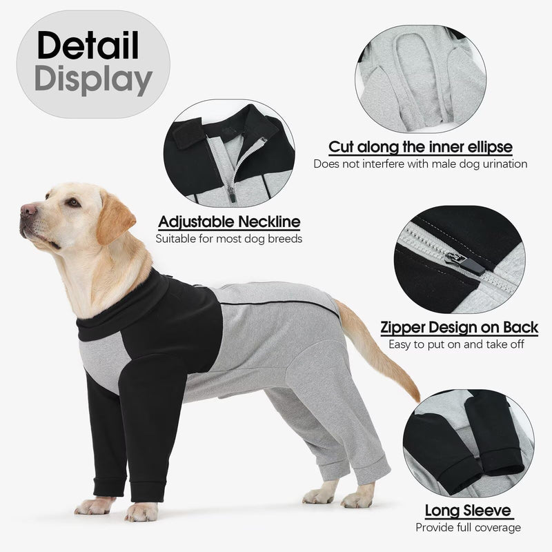 IECOii Dog Recovery Suit with Legs for Female/Male Dogs,Long Sleeve Onesie With Zipper,Bodysuit After Surgery Surgical Suit,Post Spay/Neuter Wounds Protector Medical Pet Shirt,Cone Alternative,Black L L(Chest Girth:24") Black
