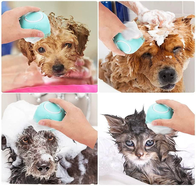 Pet Bath Massage Brush Puppy Dog Cat Grooming Soft soap Dispensing(Pink) Pink