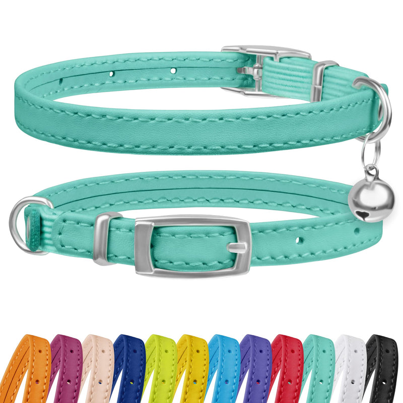 CollarDirect Leather Cat Collar with Bell - Kitten Collar, Small and Big Cat Collar for Boy Cats, Girl Cats with Safety Elastic Strap (Neck Fit 8"-11", Mint Green) 8-11 Inch (New)