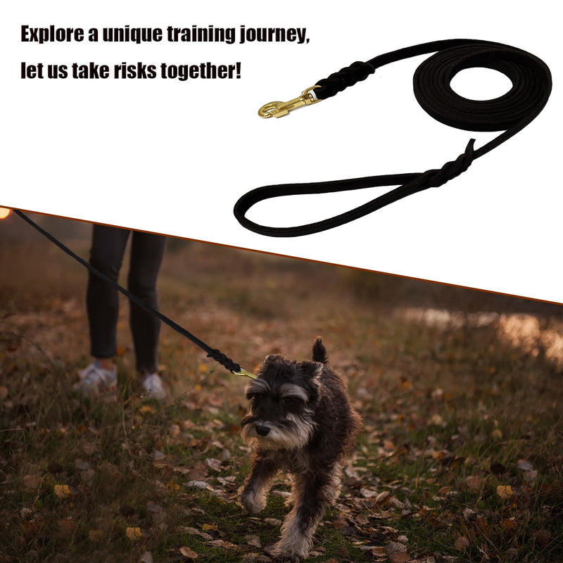LWBMG Long Leather Dog Leash 15ft,Long Line Pet Leashes,Strong Sturdy Genuine Leather Braided Dog Lead, Soft and Comfortable Leash for Medium and Small Dogs Training Black 15ftx1/2''