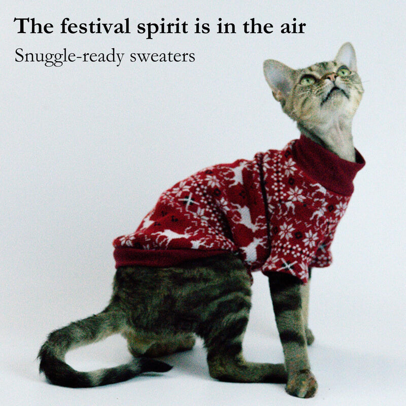Cat Festive Sweater Pullover, Classic Soft Warm Christmas Clothes for Hairless Sphynx, Devon & All Indoor Kittens (Geometric,M) Geometric M - PawsPlanet Australia