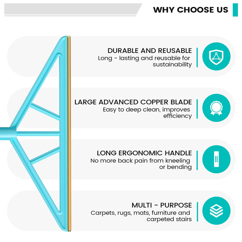 Carpet Rake for Pet Hair Removal,Reusable Pet Hair Remover, 55”Adjustable Long Handle Carpet Rake Pet Hair Remover,Dog Hair Rake,Cat Fur Brush,Lint Remover Scraper for Carpets,Rugs,Mats,Couch - PawsPlanet Australia